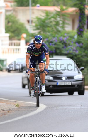 VAL D\'UIXO - JUNE 24: Ivan gutierrez (Movistar team) warming up and learning the route at Spanish CRI Road Cycling National championship on June 24, 2011 in Val d\'Uixo (Spain)