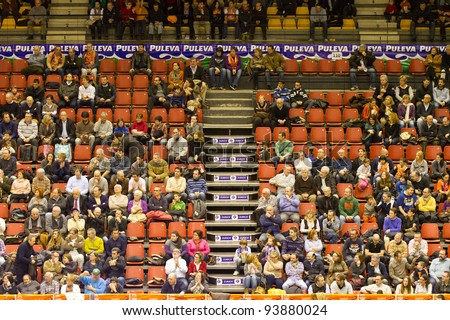 VALENCIA, SPAIN - JANUARY 28: Supporters of Team Valencia Basket during the ACB league match between Valencia Basket  and Asefa Estudiantes, 85-71, on January 28, 2012, in Valencia, Spain