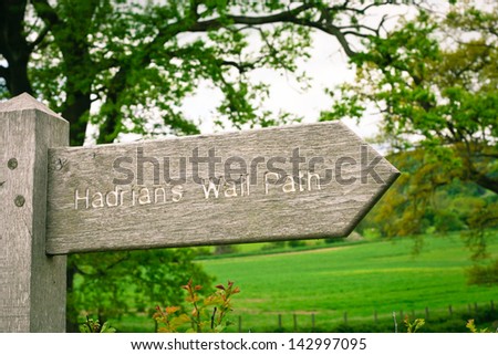 Wooden sign for part of the Hadrian\'s Wall Path in Northumberland, UK