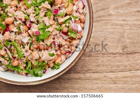 Freshly made tuna and borlotti bean salad in a bowl