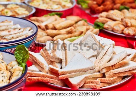 Buffet of middle eastern food at a party