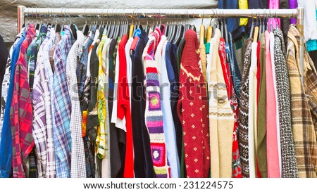 Second hand clothes on sale at a market