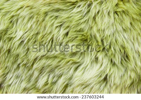 Close up of a green dyed sheepskin rug as a background