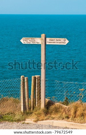 Sign for part of the South West Coast path in Cornwall, UK
