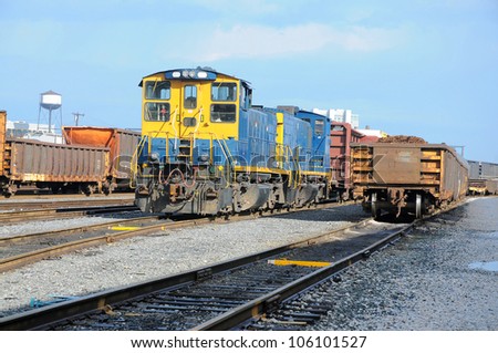 Freight Station with trains, train cargo. CSX train on the station of Baltimore, USA