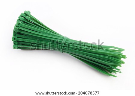 Cable tie in green on white background