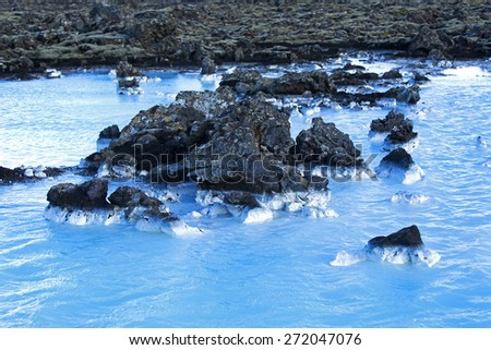 Milky and blue water of the geothermal bath Blue Lagoon in Iceland