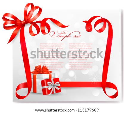 Holiday background with red gift bow with gift boxes Vector Holiday background with red gift bow with gift boxes Vector