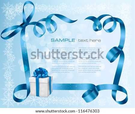 Holiday background with blue gift bow with gift boxes Vector illustration Holiday background with blue gift bow with gift boxes Vector illustration