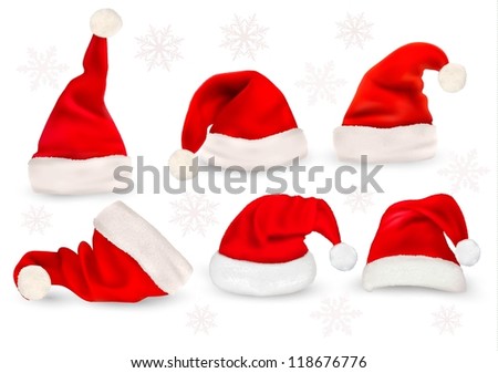 Big Collection Of Red Santa Hats. Vector. - 118676776 : Shutterstock