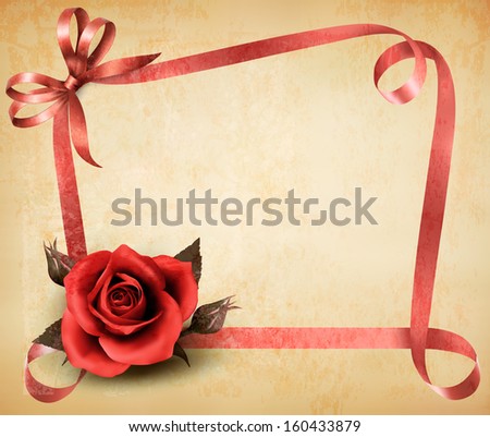 Retro holiday background with red rose and ribbons. Raster version of vector.