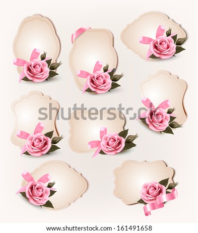 Collection of retro greeting cards with pink rose.