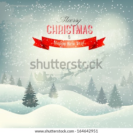 Christmas winter landscape background with santa sleigh Vector Christmas winter landscape background with santa sleigh Vector