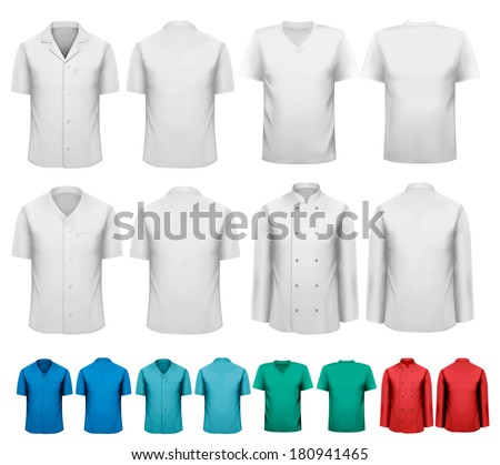 Set of white and colorful work clothes Design template Vector illustration Set of white and colorful work clothes Design template Vector illustration