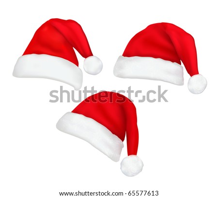 Three Red Santa Hats. Vector. - 65577613 : Shutterstock