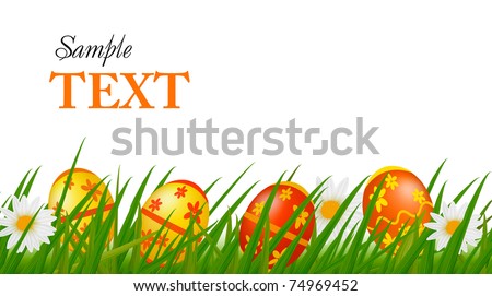 row of easter eggs clipart. stock vector : Row of Easter Eggs with Daisy on Fresh Green Grass. Vector illustration