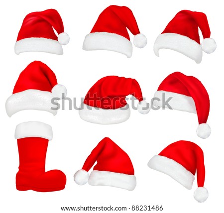 Big set of red santa hats and boot Vector. Big set of red santa hats and boot Vector.