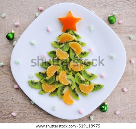 Kiwi Christmas tree - fun food idea for kids party, New Year food background