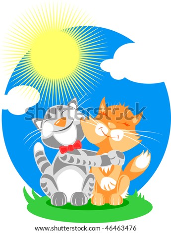  cats in love under sunny sky.