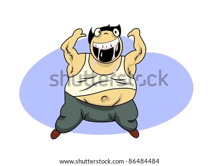 Vector illustration: Fat man looks excited because of something
