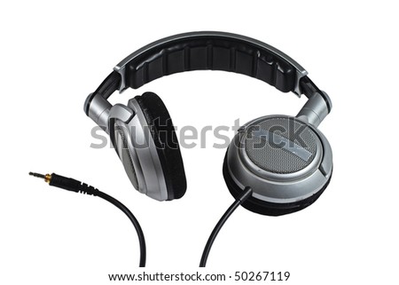 Silver Dj Headphones with Cable on White Background