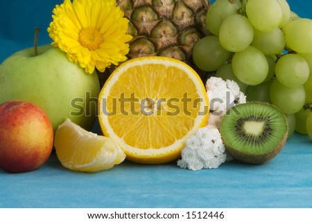 Fruit group like painting with yellow flower