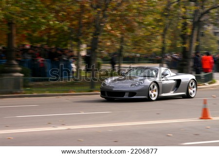 Drive with dream speed car in autumn roads