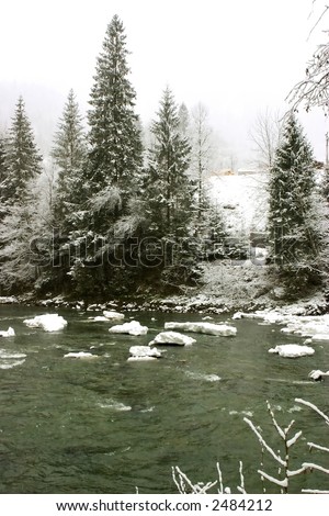 Ice packs on river in winter time