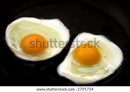 Two fresh fried eggs in oil detail