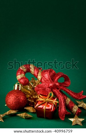 Red sparkly christmas candy with red globe and red gift