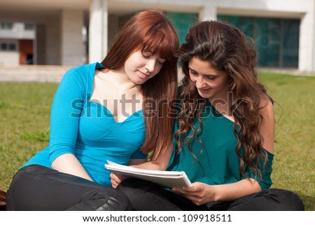 Group of friends studying at the park