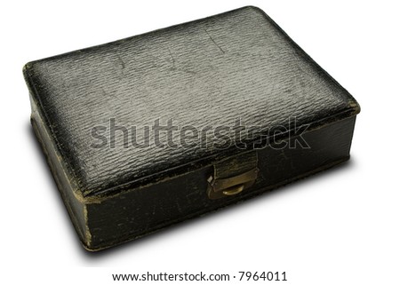 an old black leather box on white