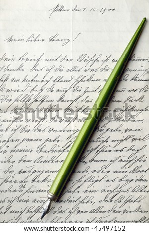 calligraphy pen on a vintage letter