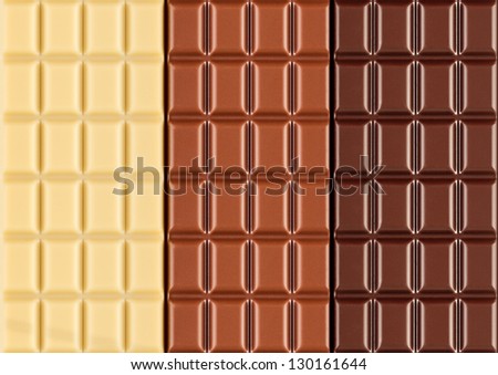 three different bars of chocolate