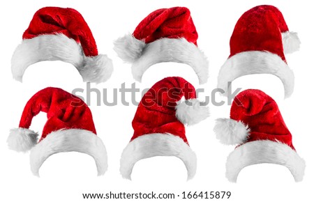 set of santa hats isolated on white background set of santa hats isolated on white background