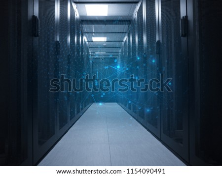 modern server room with black servers and hardwares in a internet data center