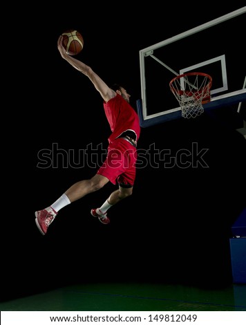 Basketball Game Sport Player In Action Isolated On Black Background