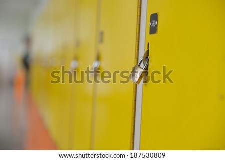 High School hallway showing yellow student lockers