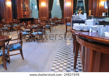 coffee restaurant indoor with luxury wooden furniture