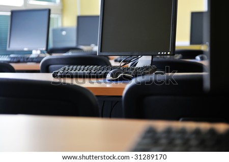 brand new computer with tft monitor in modern classroom at school