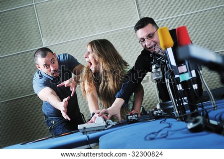 young people group indoor in music radio studio