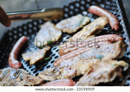 fresh food steak grill meat  on fire outdoor