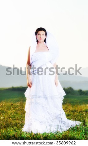 stock photo happy young beautiful bride after wedding ceremony event have 