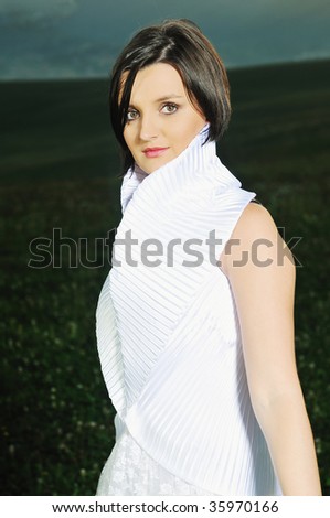 stock photo happy young beautiful bride after wedding ceremony event have 
