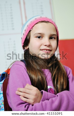 happy school girl on math classes finding solution and solving problems happy young school girl portrait on math class