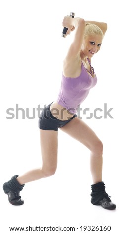 young beautiful woman exercise fitness pose isolated on white in studio