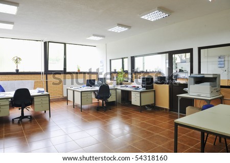 bright empty office indoor with computers