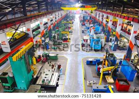 industry factory iron works steel and machine parts modern indoor hall for assembly