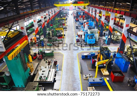 industry factory iron works steel and machine parts modern indoor hall for assembly
