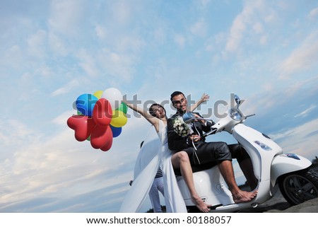 stock photo wedding scene of bride and groom just married couple on the 